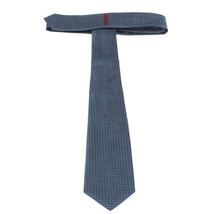 Pre Owned Bvlgari Dark Blue Euclidea Pattern Silk Tie