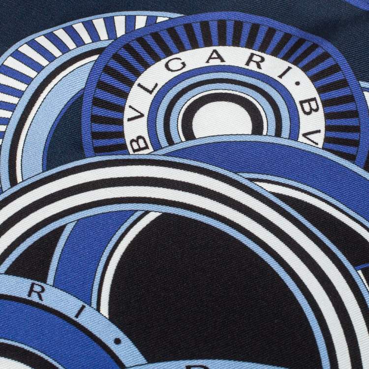 Pre Owned Bvlgari Navy Blue Printed Silk Pocket Square