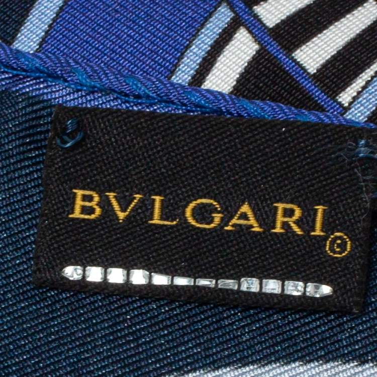 Pre Owned Bvlgari Navy Blue Printed Silk Pocket Square
