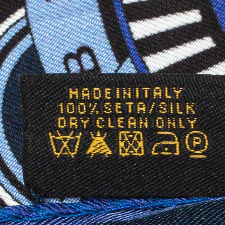 Pre Owned Bvlgari Navy Blue Printed Silk Pocket Square