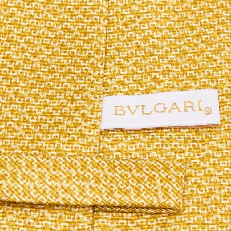 Pre Owned Bvlgari Vintage Yellow Printed Silk Tie