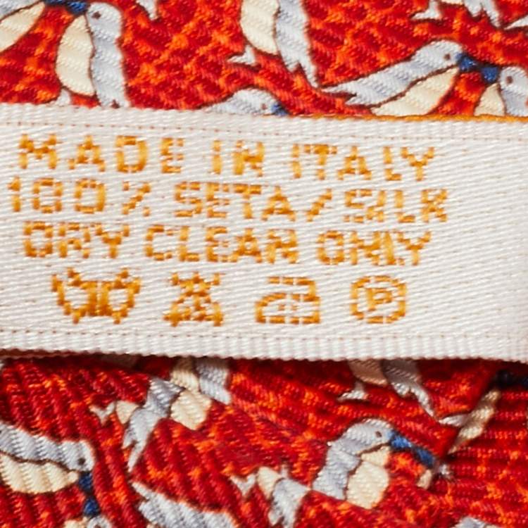 Pre Owned Bvlgari Red Bird Print Silk Traditional Tie