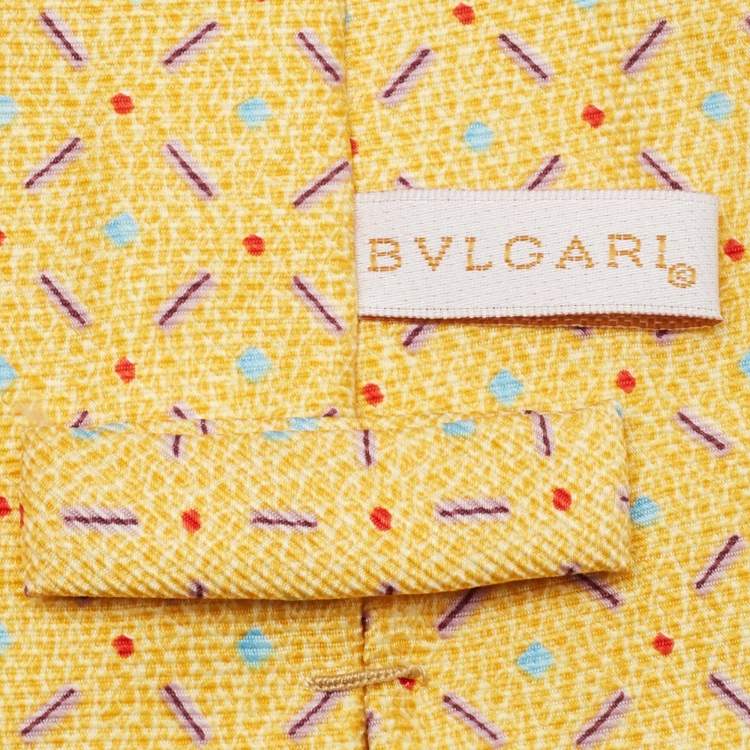 Pre Owned Bvlgari Yellow Printed Silk Traditional Tie