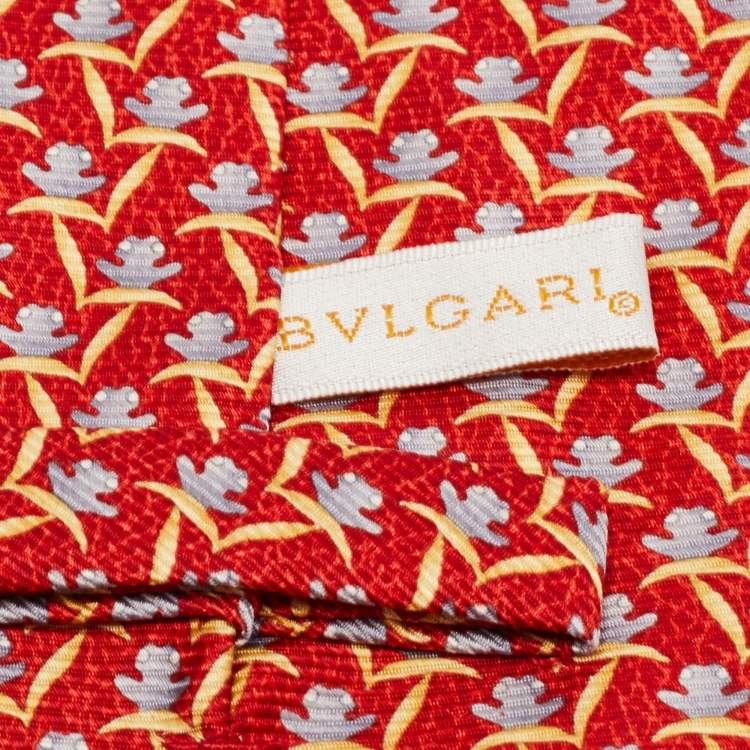 Pre Owned Bvlgari Red Abstract Print Silk Traditional Tie