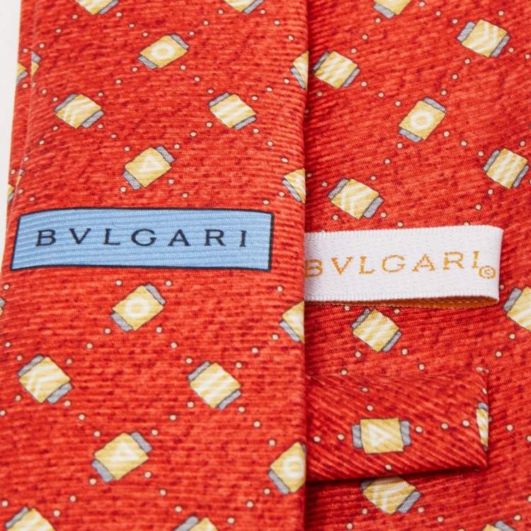 Pre Owned Bvlgari Red Printed Silk Traditional Tie