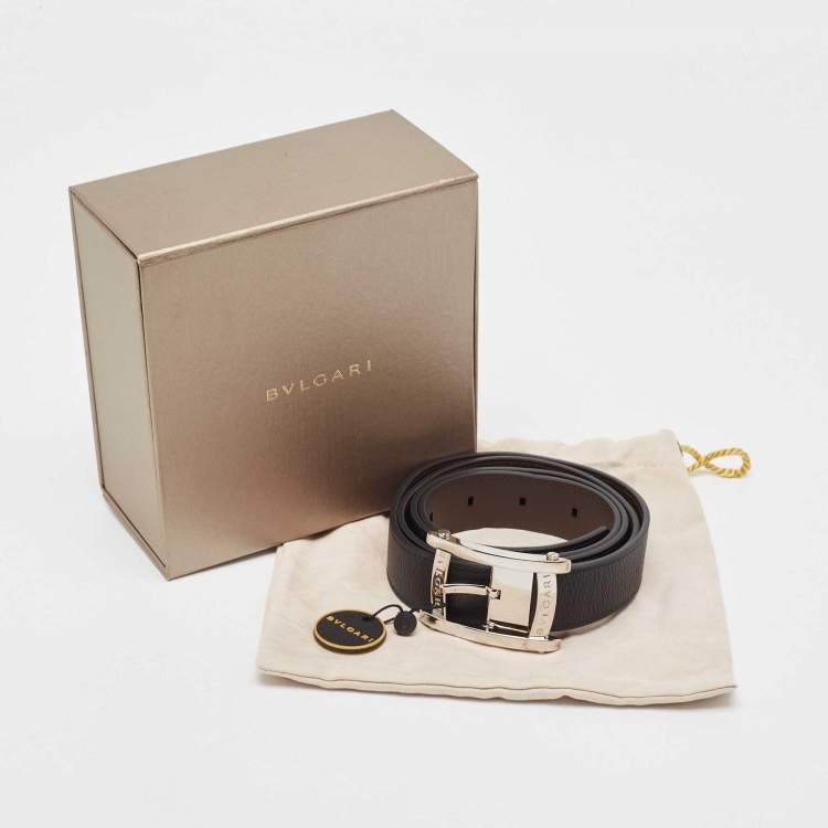 Pre Owned Bvlgari Black Leather Assioma Buckle Belt 110 CM