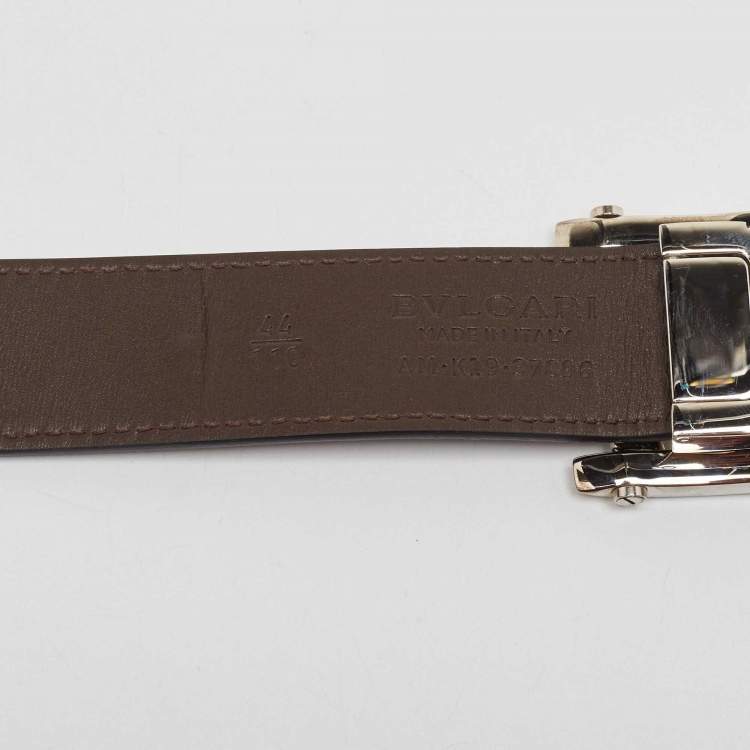Pre Owned Bvlgari Black Leather Assioma Buckle Belt 110 CM