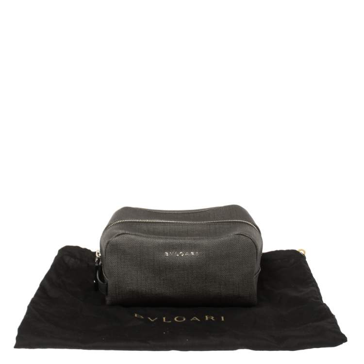 Pre Owned Bvlgari Dark Grey/Black Coated Canvas Herringbone Toiletry Pouch