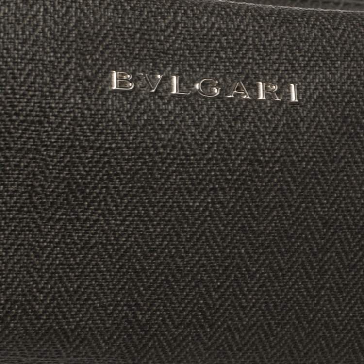 Pre Owned Bvlgari Dark Grey/Black Coated Canvas Herringbone Toiletry Pouch