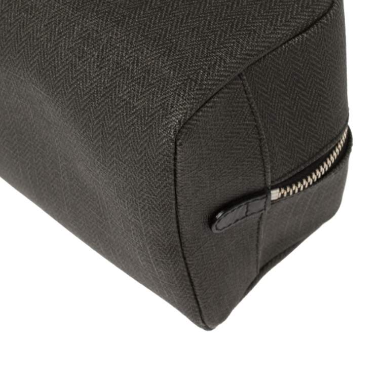 Pre Owned Bvlgari Dark Grey/Black Coated Canvas Herringbone Toiletry Pouch