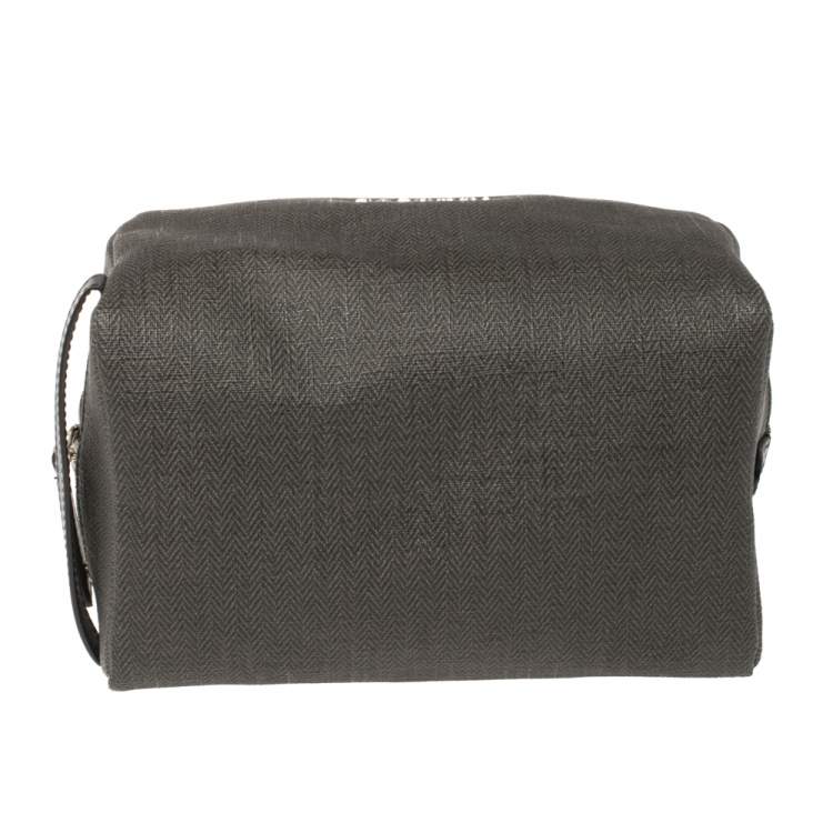 Pre Owned Bvlgari Dark Grey/Black Coated Canvas Herringbone Toiletry Pouch