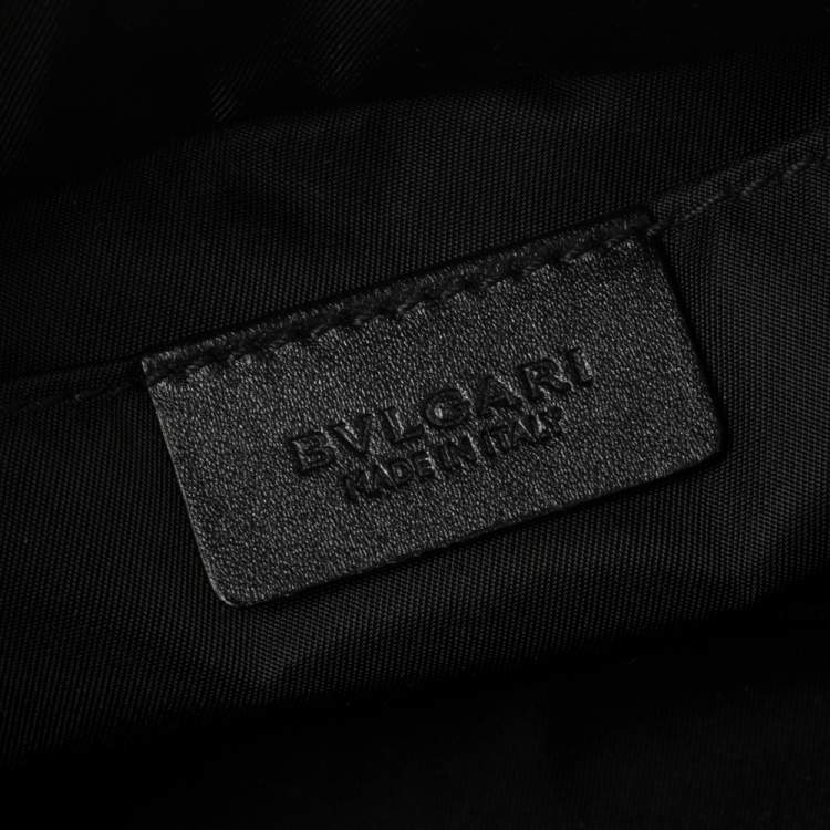 Pre Owned Bvlgari Dark Grey/Black Coated Canvas Herringbone Toiletry Pouch