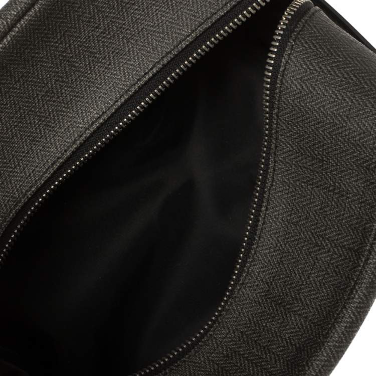 Pre Owned Bvlgari Dark Grey/Black Coated Canvas Herringbone Toiletry Pouch