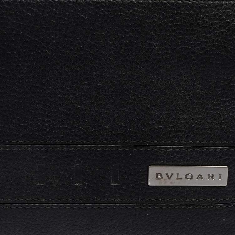 Pre Owned Bvlgari Black Leather Logo Bifold Compact Wallet