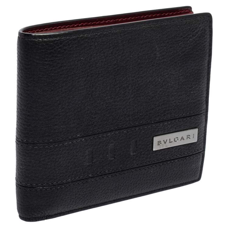 Pre Owned Bvlgari Black Leather Logo Bifold Compact Wallet