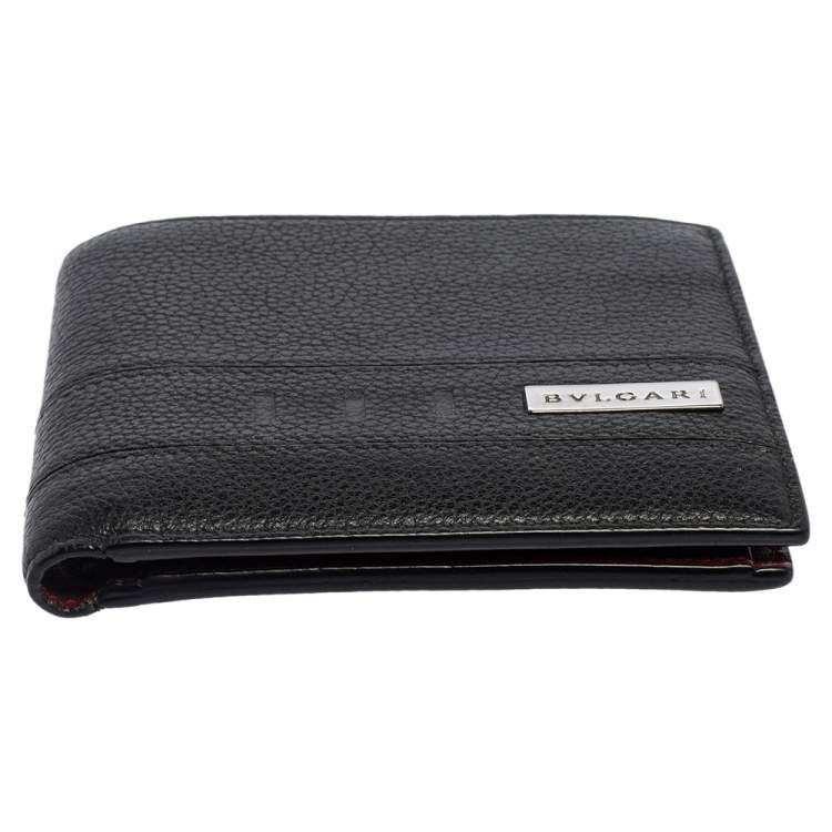 Pre Owned Bvlgari Black Leather Logo Bifold Compact Wallet