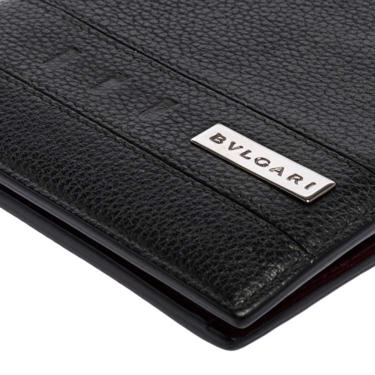 Pre Owned Bvlgari Black Leather Logo Bifold Compact Wallet