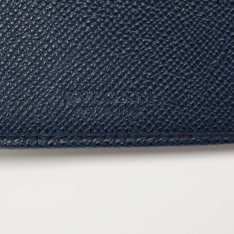 Pre Owned Bvlgari Navy Blue Grained Leather Bifold Compact Wallet