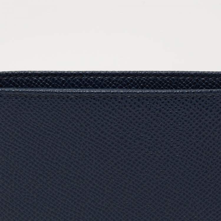 Pre Owned Bvlgari Navy Blue Grained Leather Bifold Compact Wallet