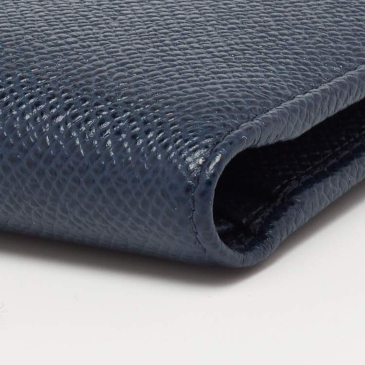 Pre Owned Bvlgari Navy Blue Grained Leather Bifold Compact Wallet