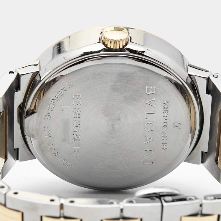 Pre Owned Bvlgari Silver White 18K Yellow Gold Stainless Steel BB38SGAUTO Men's Wristwatch 38 mm