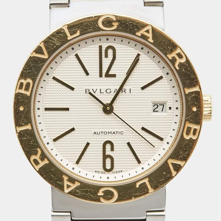 Pre Owned Bvlgari Silver White 18K Yellow Gold Stainless Steel BB38SGAUTO Men's Wristwatch 38 mm