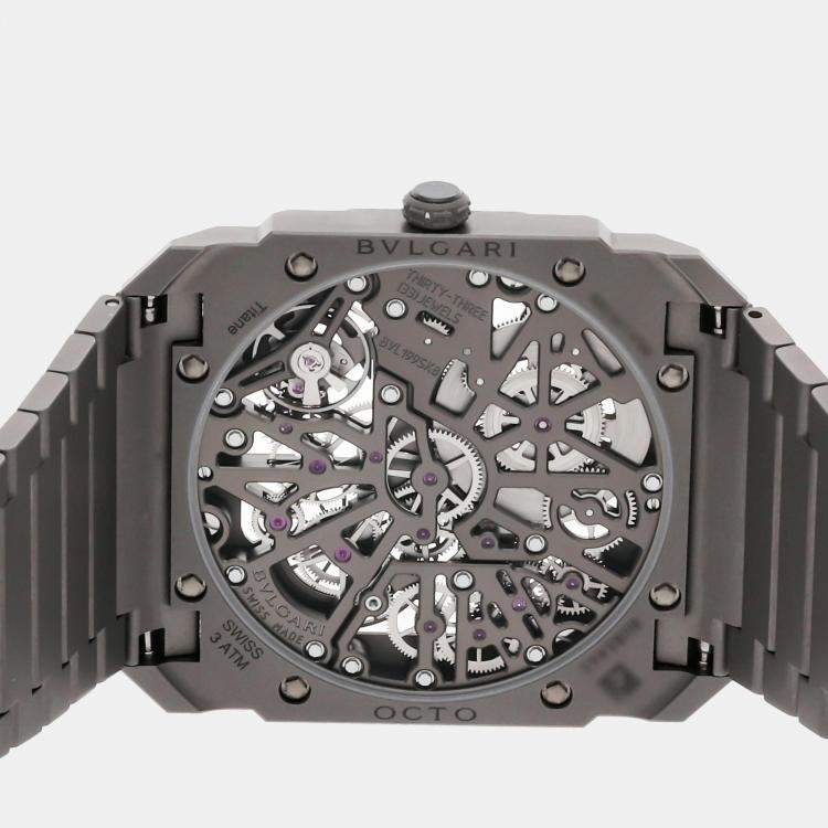 Pre Owned Bvlgari Skeleton Titanium Octo Finissimo Manual Winding 103610 Men's Wristwatch 40 mm