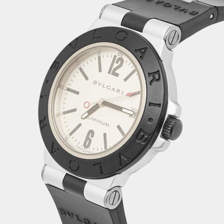 Pre Owned Bvlgari Silver Aluminium Rubber Diagono AL38TA Automatic Men's Wristwatch 38 mm
