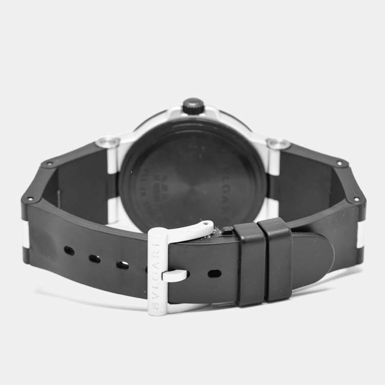 Pre Owned Bvlgari Silver Aluminium Rubber Diagono AL38TA Automatic Men's Wristwatch 38 mm