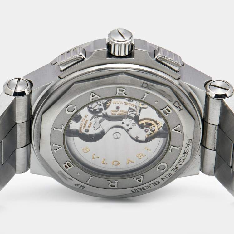 Pre Owned Bvlgari Black Stainless Steel Diagono 101880 Men's Wristwatch 42 mm