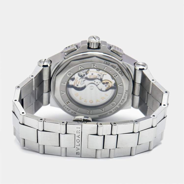 Pre Owned Bvlgari Black Stainless Steel Diagono 101880 Men's Wristwatch 42 mm