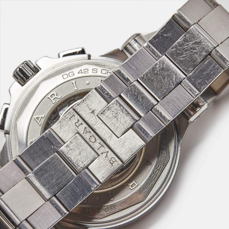 Pre Owned Bvlgari Black Stainless Steel Diagono 101880 Men's Wristwatch 42 mm
