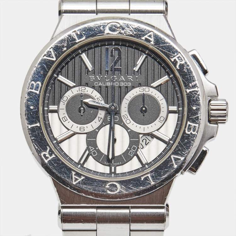 Pre Owned Bvlgari Black Stainless Steel Diagono 101880 Men's Wristwatch 42 mm