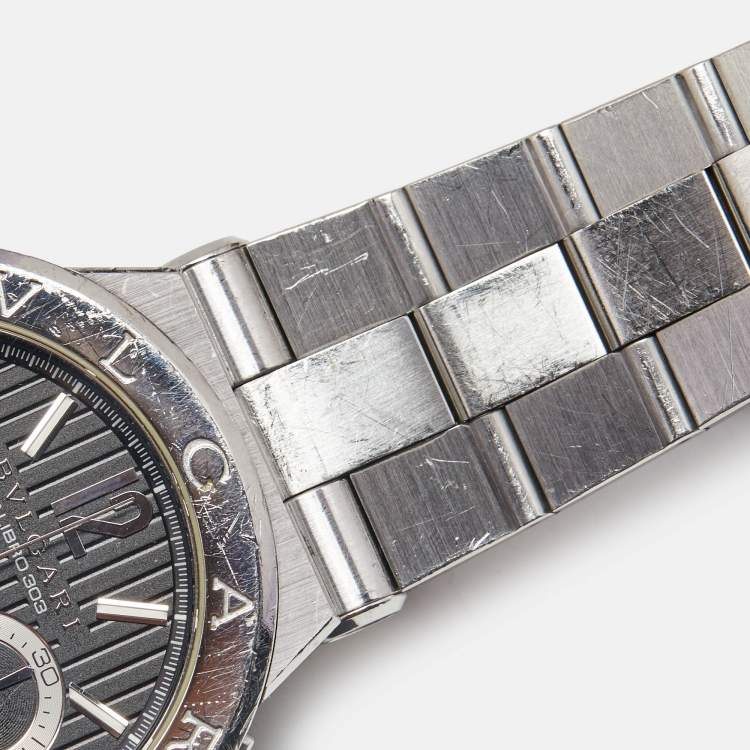 Pre Owned Bvlgari Black Stainless Steel Diagono 101880 Men's Wristwatch 42 mm