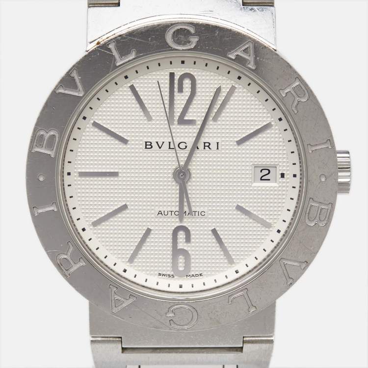Pre Owned Bvlgari Silver White Stainless Steel Bvlgari Bvlgari BB38SSAUTO Men's Wristwatch 38 mm