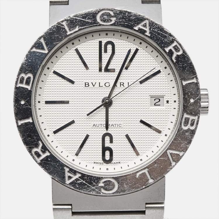 Pre Owned Bvlgari Silver White Stainless Steel Bvlgari Bvlgari BB38SSAUTO Men's Wristwatch 38 mm