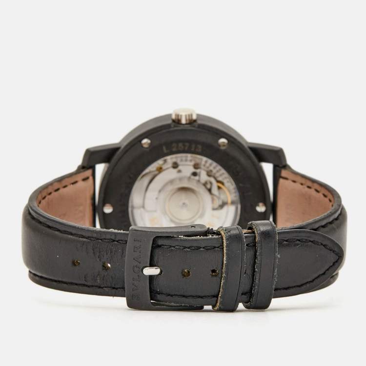 Pre Owned Bvlgari Black Carbongold Leather Via Dei Condotti 10 Roma BB 40 CL Men's Wristwatch 40 mm