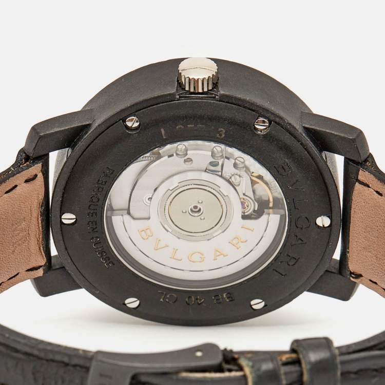 Pre Owned Bvlgari Black Carbongold Leather Via Dei Condotti 10 Roma BB 40 CL Men's Wristwatch 40 mm
