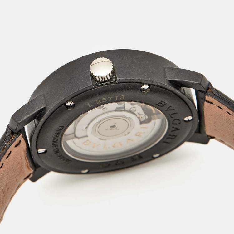 Pre Owned Bvlgari Black Carbongold Leather Via Dei Condotti 10 Roma BB 40 CL Men's Wristwatch 40 mm