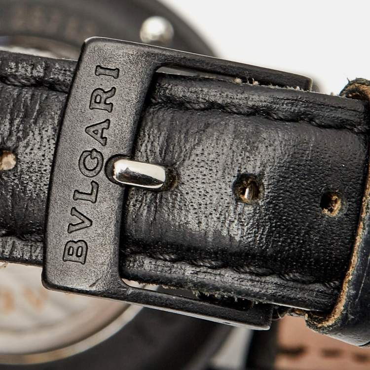 Pre Owned Bvlgari Black Carbongold Leather Via Dei Condotti 10 Roma BB 40 CL Men's Wristwatch 40 mm