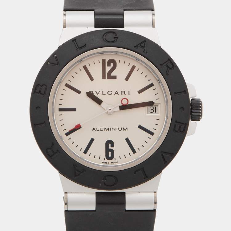Pre Owned Bvlgari Silver Aluminium Rubber Diagono AL38TA Men's Wristwatch 38 mm