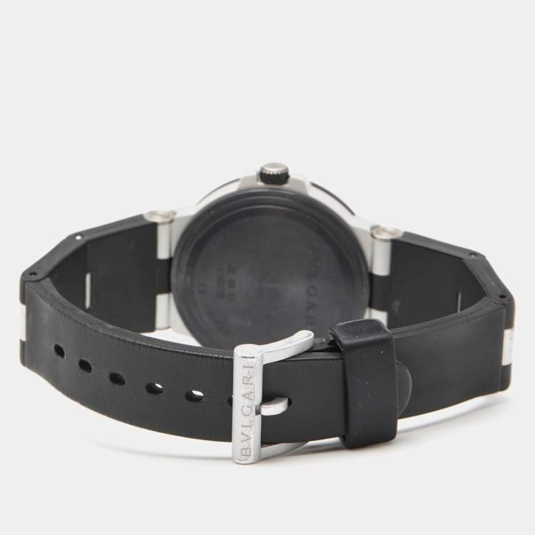 Pre Owned Bvlgari Silver Aluminium Rubber Diagono AL38TA Men's Wristwatch 38 mm