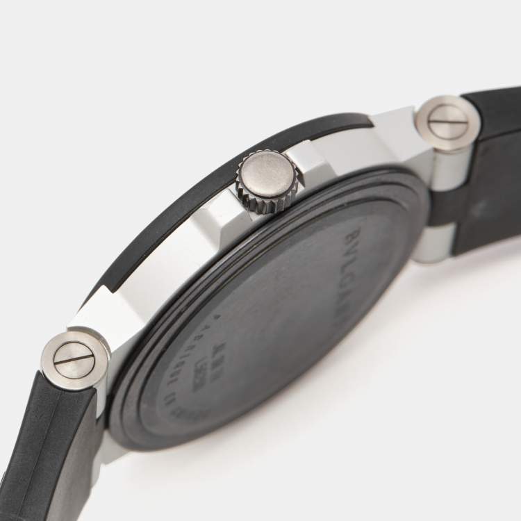 Pre Owned Bvlgari Silver Aluminium Rubber Diagono AL38TA Men's Wristwatch 38 mm