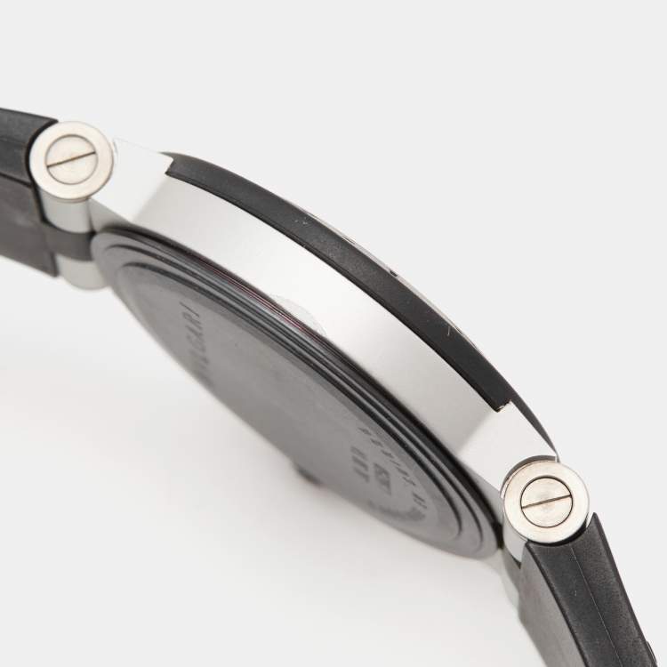 Pre Owned Bvlgari Silver Aluminium Rubber Diagono AL38TA Men's Wristwatch 38 mm