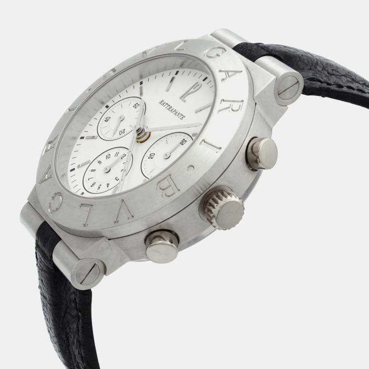 Pre Owned Bvlgari White Platinum Diagono Rattrapante CH 40 GL Automatic  Men's Wristwatch 40mm