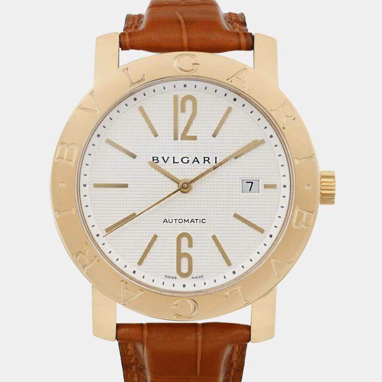 Pre Owned Bvlgari White 18k Yellow Gold Diagono XL BB42GL Automatic  Men's Wristwatch 42mm