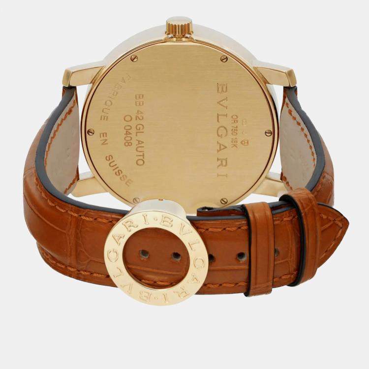 Pre Owned Bvlgari White 18k Yellow Gold Diagono XL BB42GL Automatic  Men's Wristwatch 42mm