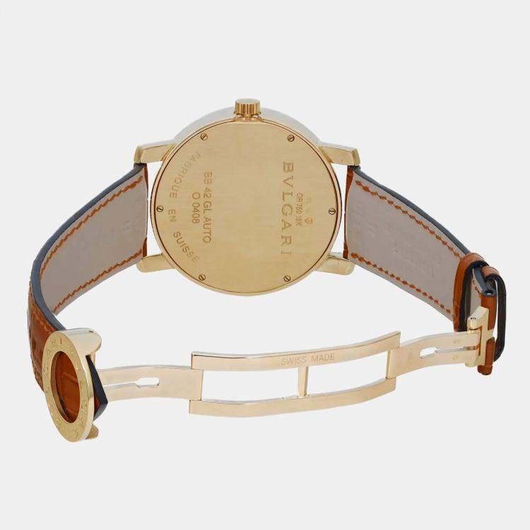 Pre Owned Bvlgari White 18k Yellow Gold Diagono XL BB42GL Automatic  Men's Wristwatch 42mm