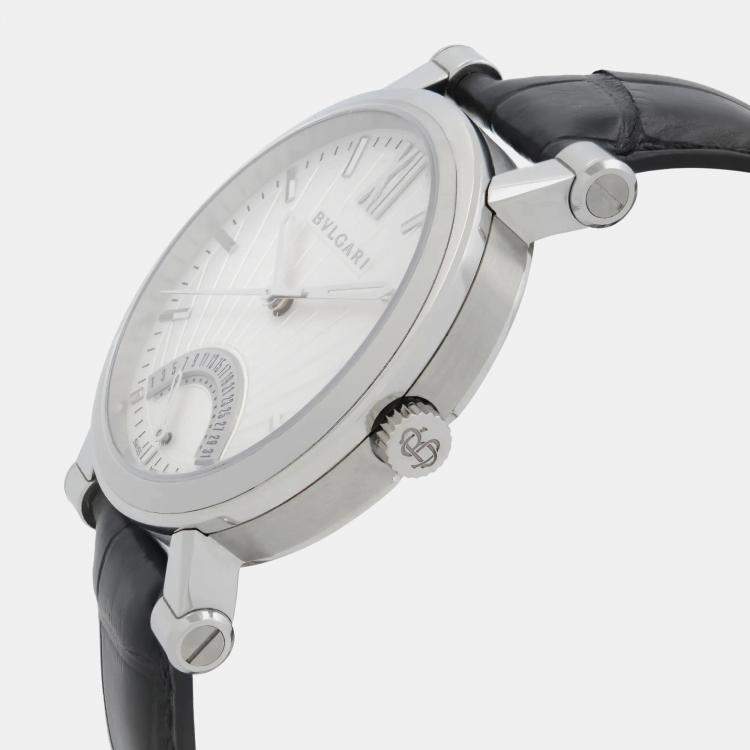 Pre Owned Bvlgari White Stainless Steel Sotirio Retrograde SB42SDR Automatic Men's Wristwatch 42 mm