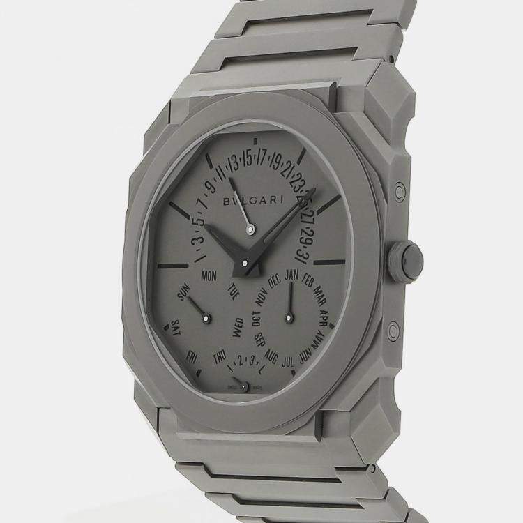 Pre Owned Bulgari Octo Finissimo Perpetual Calendar 103200 Automatic Grey Titanium Men’s Wristwatch 40mm
